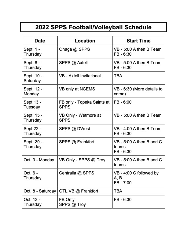 Athletic / Activities Schedules